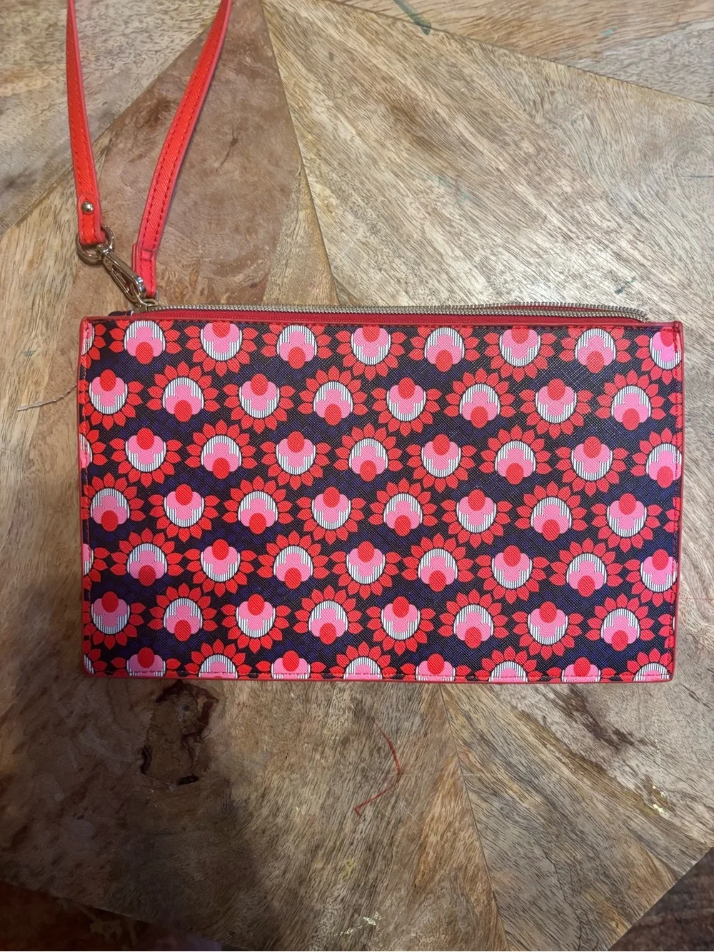 Trina Turk Red and Pink Floral Wristlet Clutch
